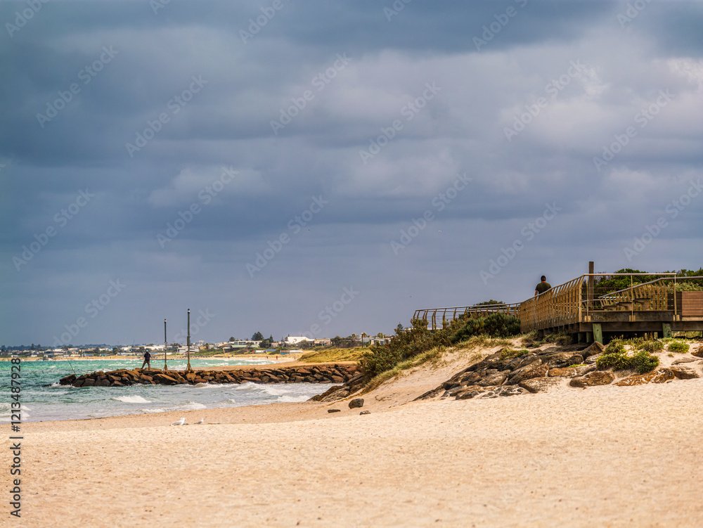 Low View Carrum Boardwalk To River Entrance Low View Carrum Boardwalk To River Entrance