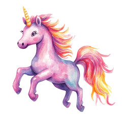 Wandcirkels Eenhoorn A unicorn with a rainbow mane and tail is flying through the sky. The stars in the background add a sense of magic and wonder to the scene  © easybanana