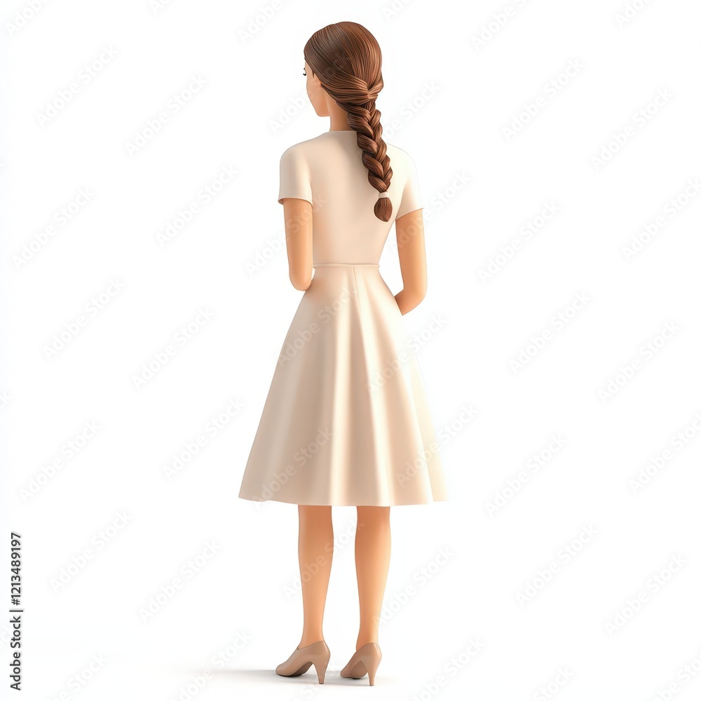 Woman in Beige Dress With Braided Hair Viewed From Behind Woman in Beige Dress With Braided Hair Viewed From Behind