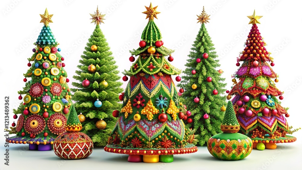 Fototapeta premium Festive AI art: Stylish Christmas tree designs, unique patterns.