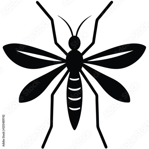 Black and white butterfly , Silhouette of a dragonfly  , A mosquito icon with outstretched wings and simple, sharp legs.