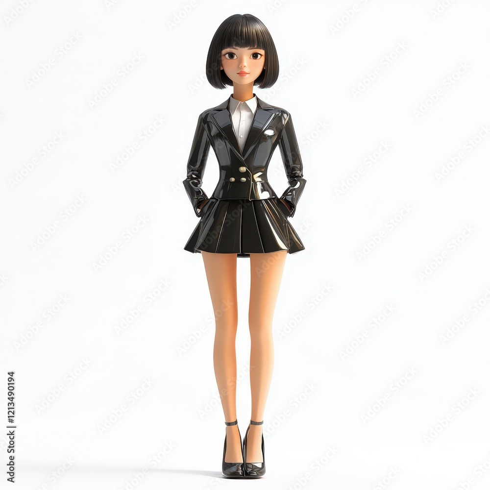 Fototapeta premium Anime Girl in Stylish Black Business Suit