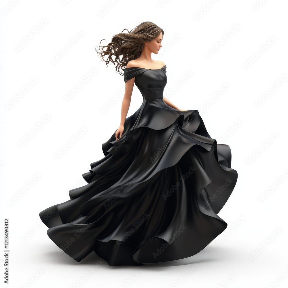 Woman in flowing black elegant evening gown Woman in flowing black elegant evening gown
