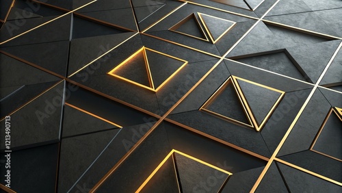 Abstract Dark Grey Gold Tri...