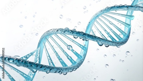 Aqua DNA Helix 3D Render, Water Droplets, Genetic Code, Science. DNA, Genetics