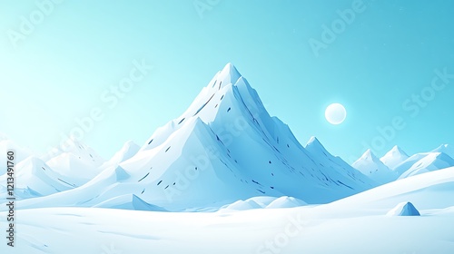 Snow-clad mountain peaks standing tall against a blank white canvas