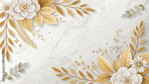 Golden and White Floral Mar...