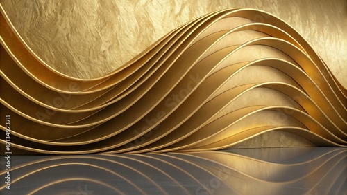 Golden Wave Abstract Layere...