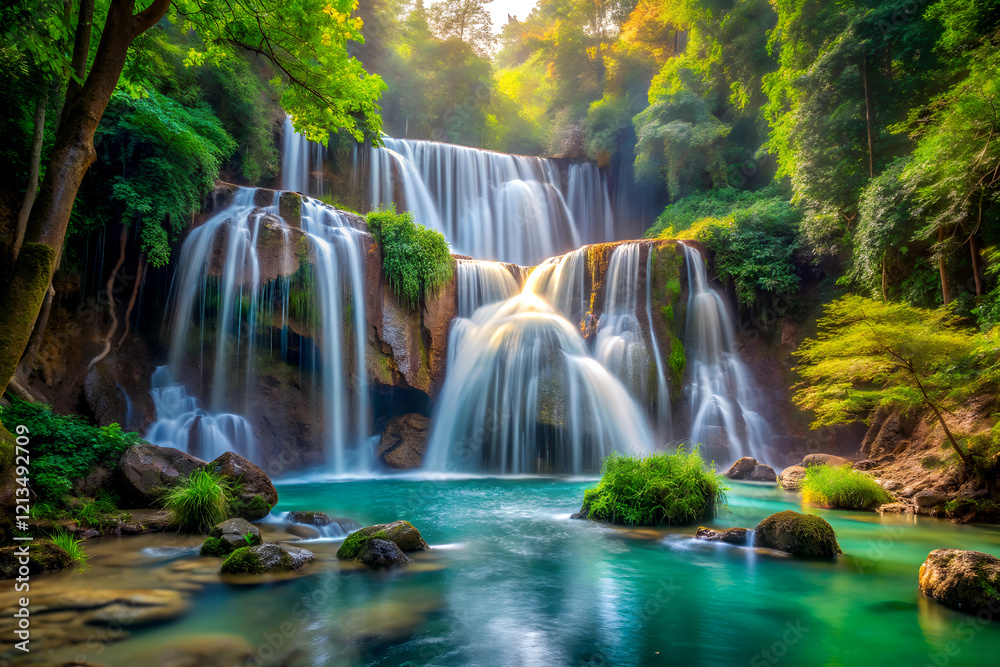 Fototapeta premium Huay Mae Khamin waterfall, Kanchanaburi, Thailand