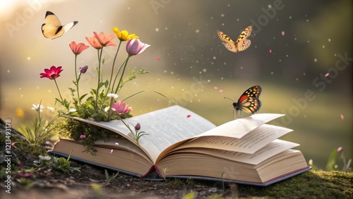 Open Book with Flowers and ...