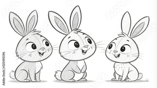Pencil Sketch Three Cute Bu...