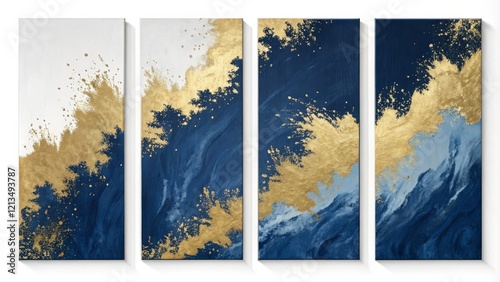 Quadriptych Abstract Gold a...