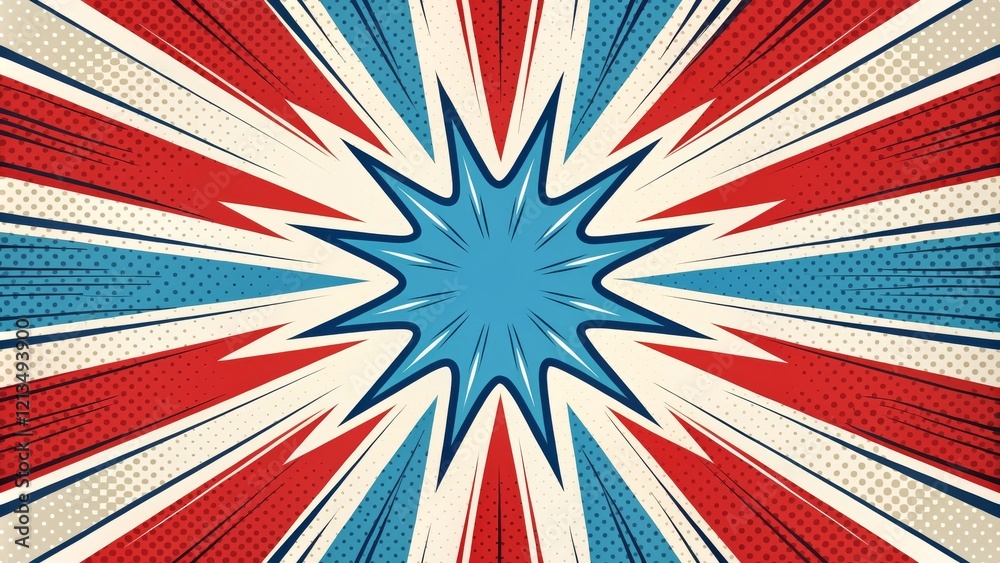 custom made wallpaper toronto digitalRetro Comic Book Burst Radial Design, Red, White, Blue, Pop Art, Explosion, Vector Pop Art