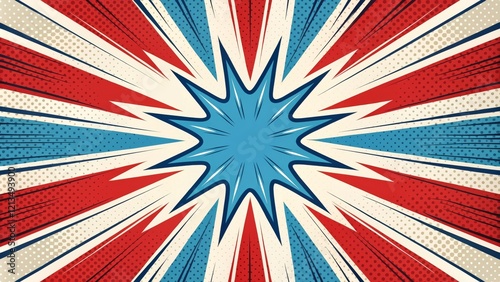 Wallpaper Mural Retro Comic Book Burst Radial Design, Red, White, Blue, Pop Art, Explosion, Vector Pop Art Torontodigital.ca