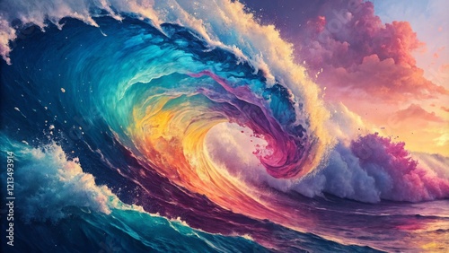 Rainbow Wave Digital Painti...