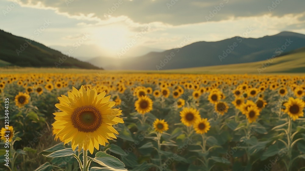 Obraz premium sunflower field in the mountains