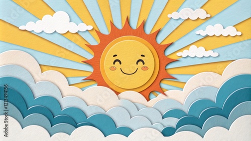 Smiling Sun Paper Cut Illus...