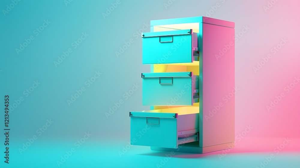 Glowing Pastel Toned Filing Cabinet Symbolizing Structured Data Organization