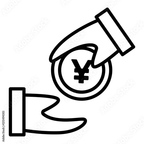 Image icon of spending money. Handing over yen coins.