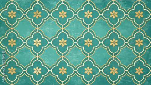 Teal and Gold Quatrefoil Ti...
