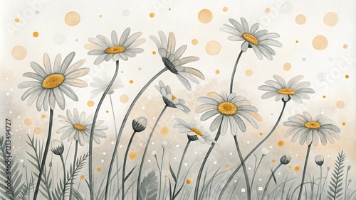 Watercolor Daisies Grey and...