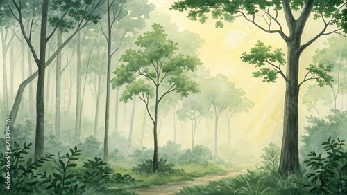 Watercolor Misty Forest Pat...