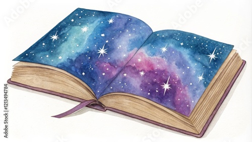Watercolor Galaxy Book Open...