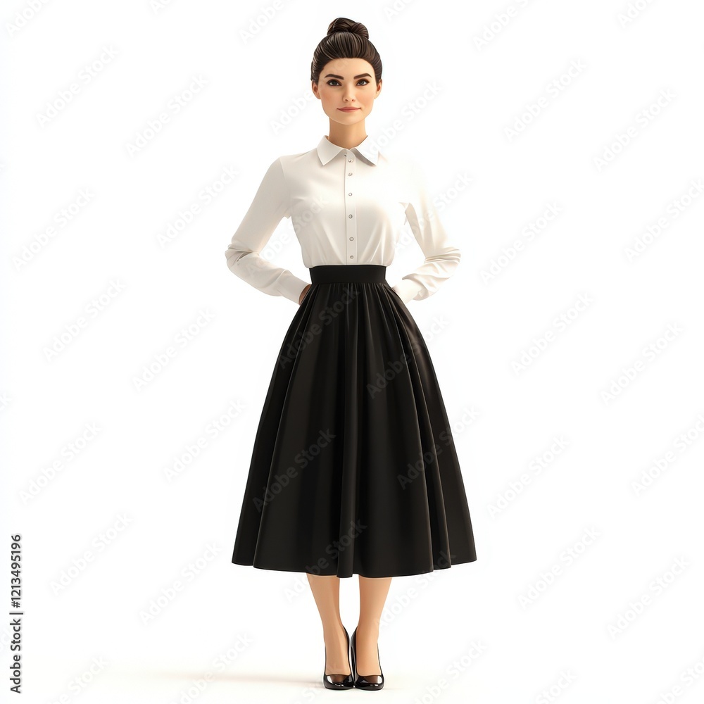 Elegant Woman in White Blouse and Black Skirt Elegant Woman in White Blouse and Black Skirt