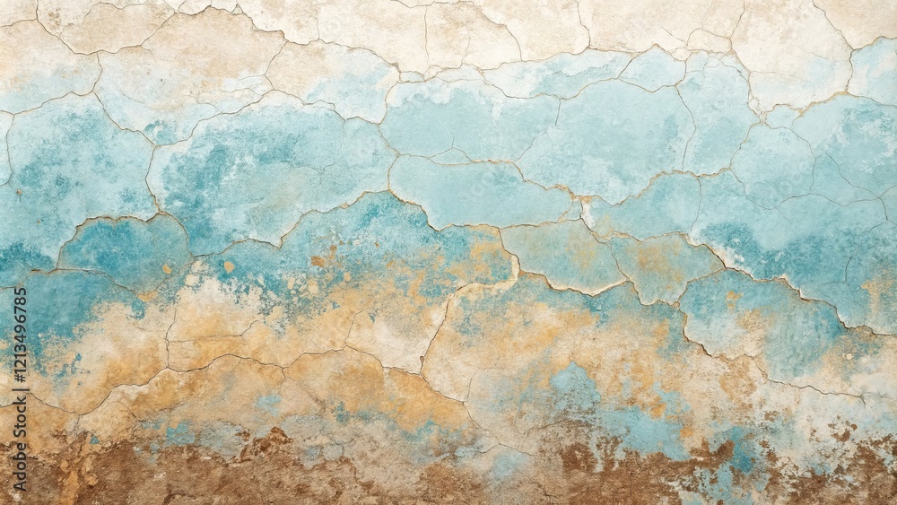 Fototapeta premium Cracked Wall Texture Beige, Teal, Brown Abstract Background, Wall, Texture Background texture, Crack texture