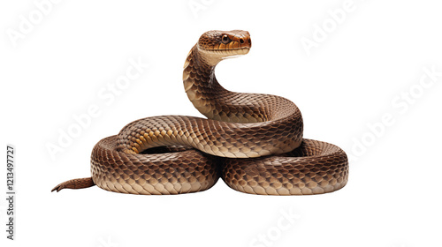 Closeup of a coiled brown snake isolated on a transparent background
