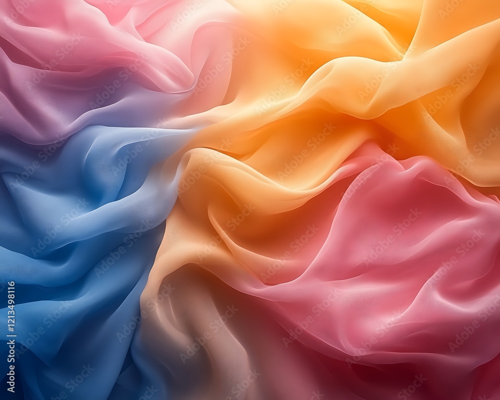 Obraz premium Soft pastel chiffon fabric in blue, orange, and pink hues.