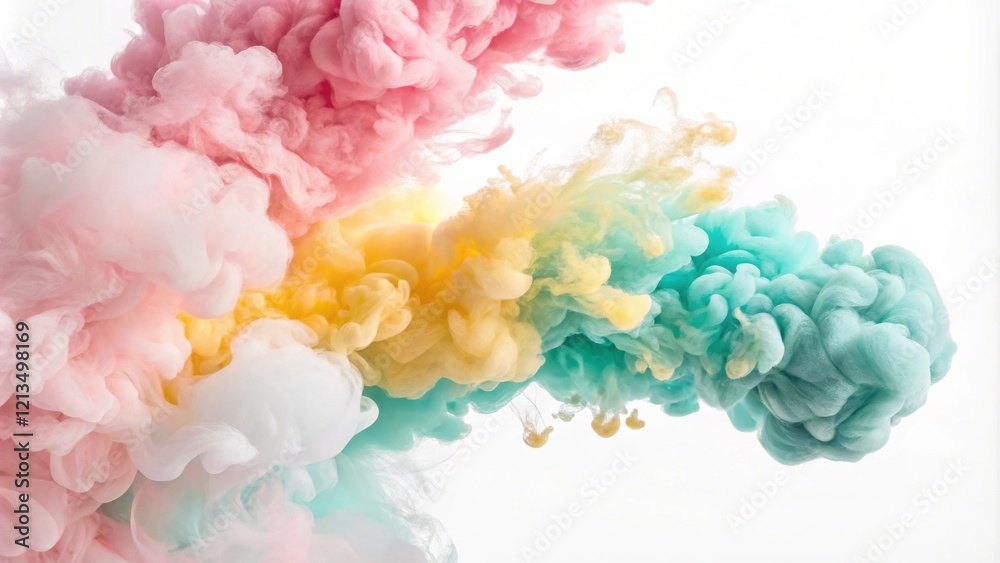 Fototapeta premium Pastel Ink Cloud Abstract Pink, Yellow, Teal Swirls, Fluid Art, Color Burst Ink art, abstract photography