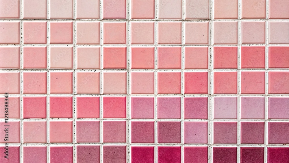Fototapeta premium Pink Tile Mosaic Gradient, Square Tiles, Texture, Abstract Background. Pink, Mosaic