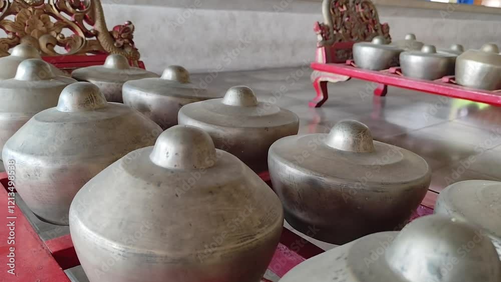 Close up of Gamelan instruments a traditional Indonesian musical ensemble