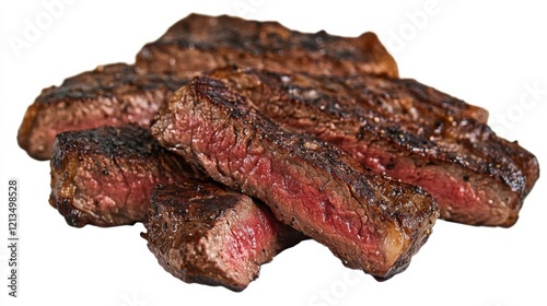 A succulent steak cooked to perfection, its rich aroma wafting through the air, Each slice showcasing its juicy tenderness and charred exterior
