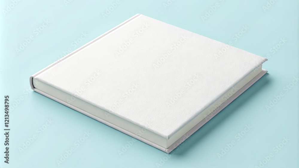 Square White Book Mockup on Blue Background, Book Cover Design, Product Presentation Book Mockup, Product Photography Square White Book Mockup on Blue Background, Book Cover Design, Product Presentation Book Mockup, Product Photography