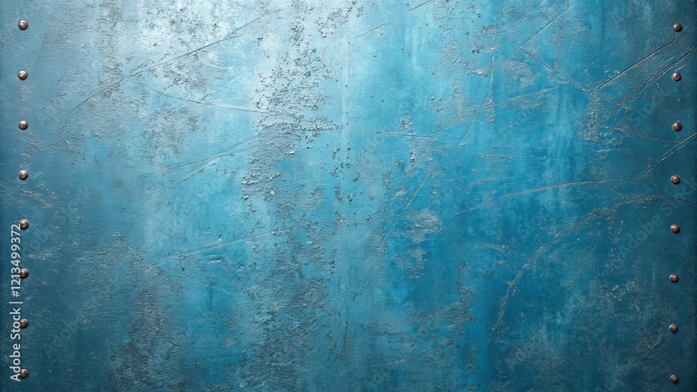 Obraz premium Textured Teal Metal Background Rivets, Scratches, Abstract, Blue, Grunge Metal Texture, Background texture