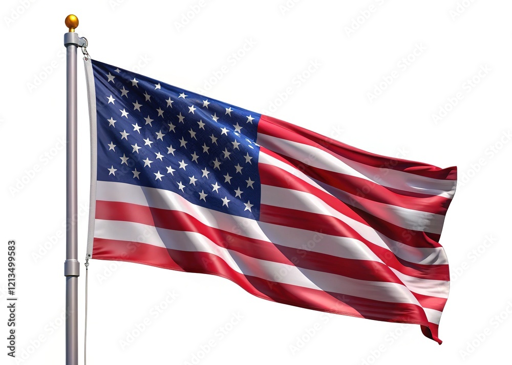 Fototapeta premium Patriotic food photo, waving flag, shiny pole, AI-generated.