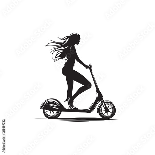 silhouette of a girl riding a scooter