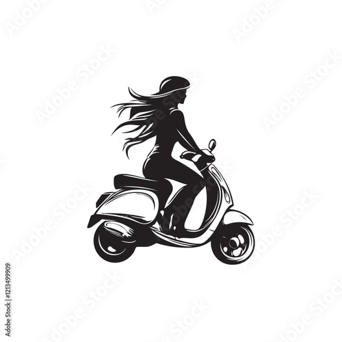 silhouette of a girl riding a scooter