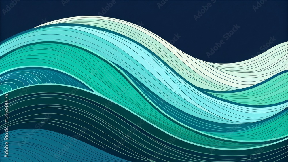 Fototapeta premium Abstract Teal Wave Composition Line Art Ocean Design, Abstract art, Ocean wave Abstract art, ocean design