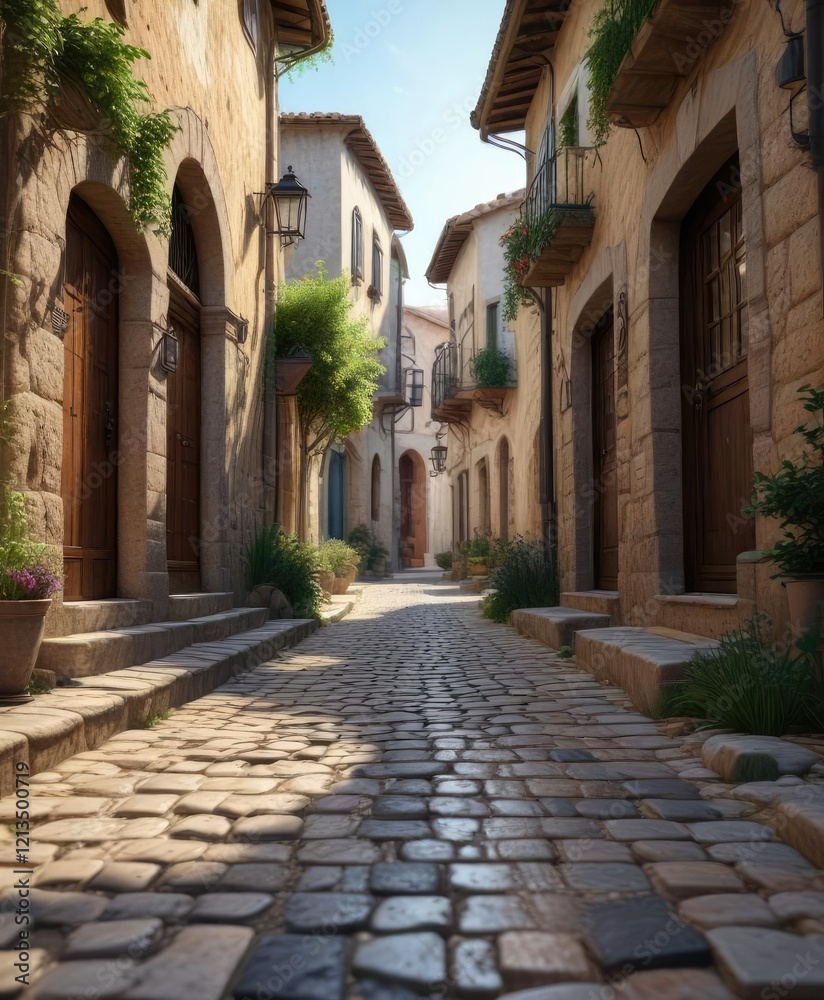Obraz premium Charming cobblestone street in Mediterranean village, travel, charming, slideshow