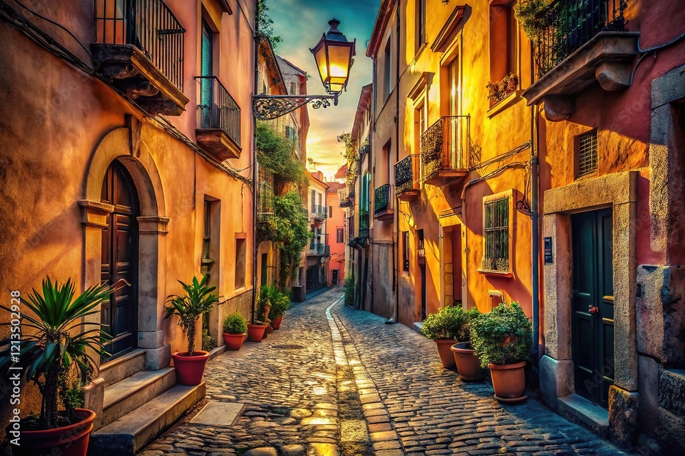 Fototapeta premium Sardinia's Cagliari: vintage alleyways, AI-enhanced photography.