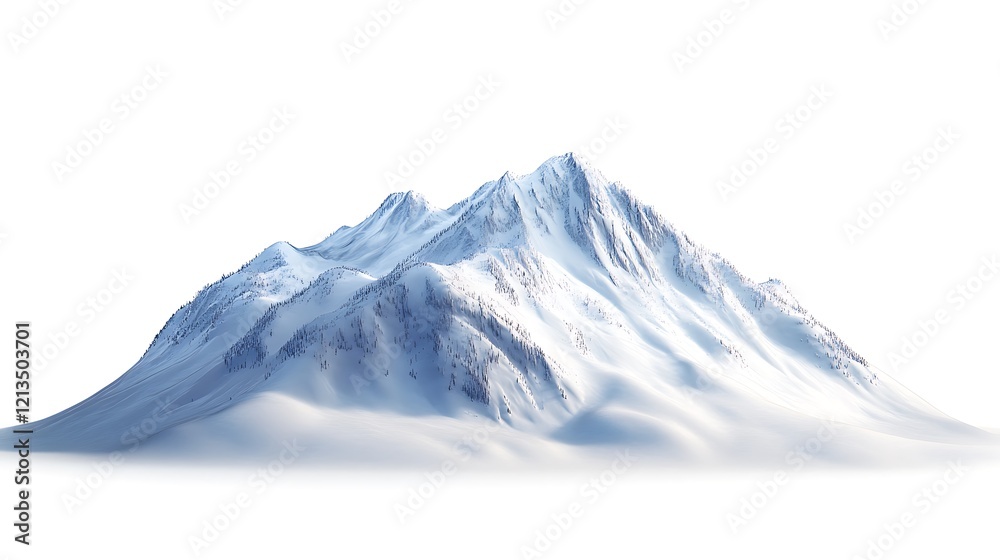 Fototapeta premium Snow-covered mountain range isolated against a white backdrop
