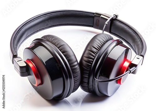 Studio shot of black headphones against a modern backdrop.