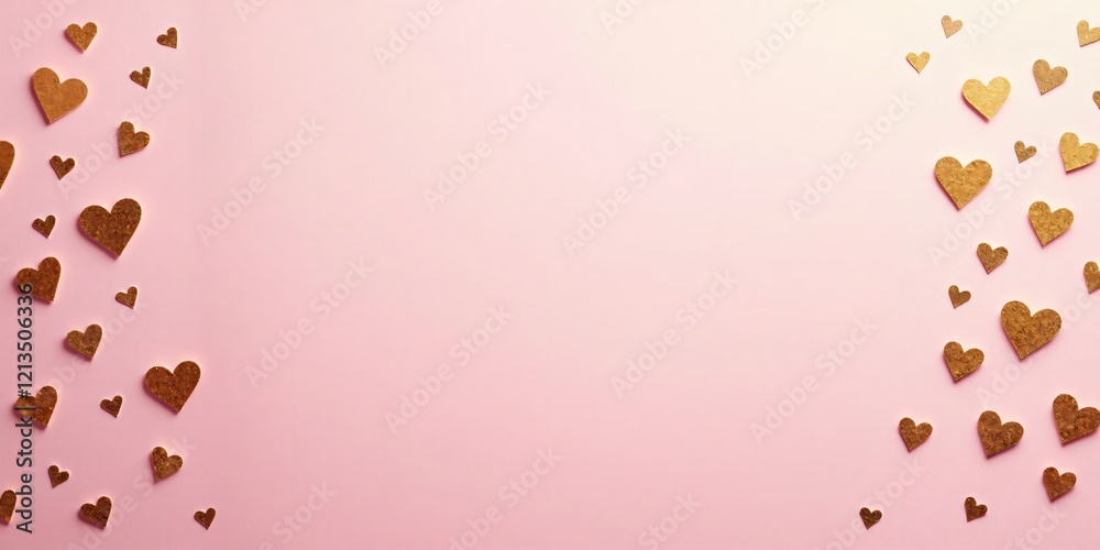 Obraz premium happy valentine's day poster,card,banner. A pastel pink background with gold foil heart patterns and an empty center for text.