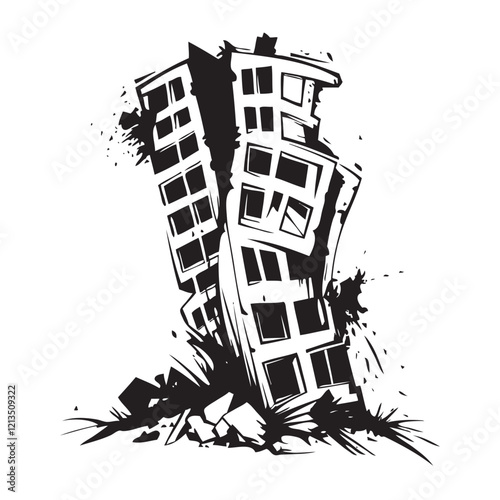 Damaged Buildings After an Earthquake: Destruction and Chaos