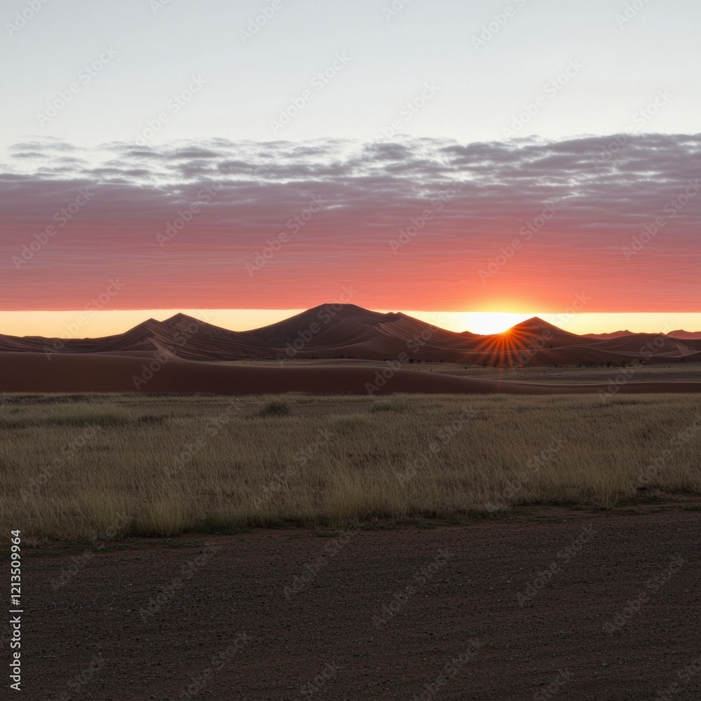 Stunning Sunrise over Desert Dunes African Landscape Stunning Sunrise over Desert Dunes African Landscape