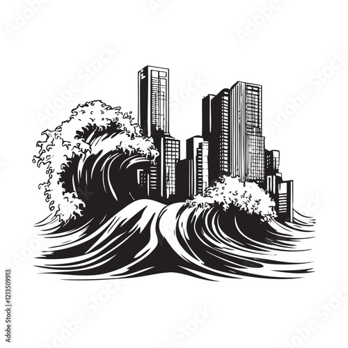 tsunami city skyline vector