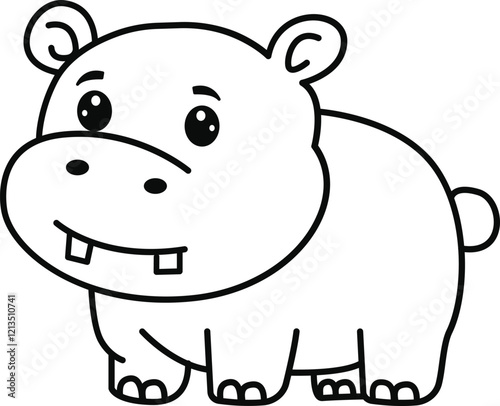 hippo cute outline vector Illustration